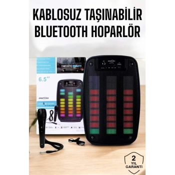 VipMarketim Kablosuz Bluetooth Hoparlör Taşınabilir 6.5 inç LED Işık Kareoke