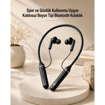 VipMarketim Kablosuz Boyun Tipi Bluetooth Kulaklık Mikrofonlu Spor ve Günlük Kullanıma Uygun