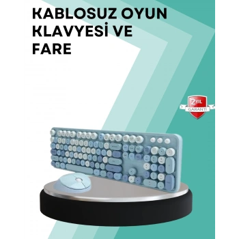 VipMarketim Kablosuz Klavye ve Mouse Seti – Sessiz Tuş Retro Tasarım