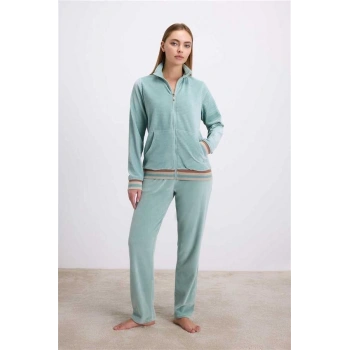 VipMarketim  Kadife Dokulu Uzun Kollu Sweatshirt Ve Pantolon Takımı