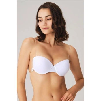 VipMarketim Kadın Balenli Destekli Dolgulu Askısız Straplez Sırtı Şeffaf Sırt Dekoltesi Sütyeni (3689)