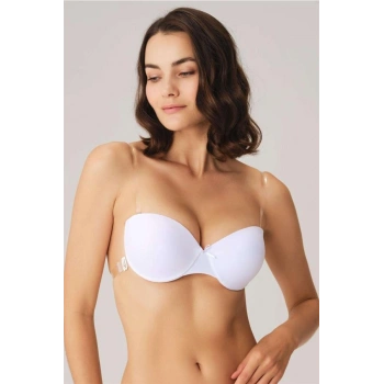 VipMarketim Kadın Balenli Destekli Dolgulu Askısız Straplez Sırtı Şeffaf Sırt Dekoltesi Sütyeni (3689)