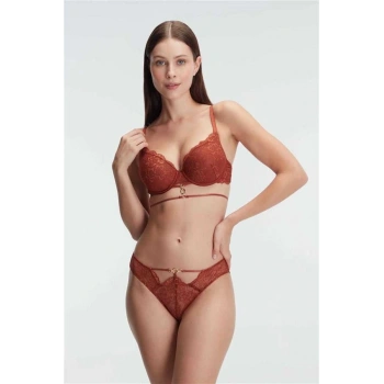 VipMarketim Kadın Balenli Destekli Dolgulu Göbek Detaylı Dantelli Sütyen Ve Slip Takım ( ) (Kod:4832)