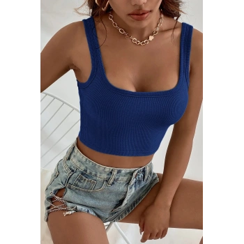 VipMarketim Kadın Lacivert Kalın Askılı Crop Top Büstiyer
