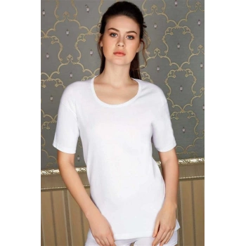 VipMarketim Kadın Pamuklu Ribana Geniş Yaka Kısa Kol Fanila T-shirt (8550)