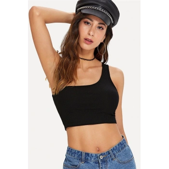 VipMarketim Kadın Siyah Tek Omuz Crop Büstiyer