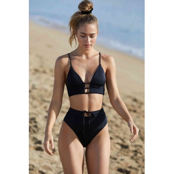 VipMarketim Kadın Siyah Yüksek Bel Özel Bikini Takımı