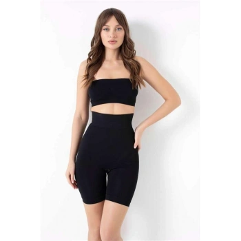 VipMarketim Kadın Toparlayıcı Bel Ve Bacak İnceltici Dikişsiz Yüksek Bel Kısa Paça Şort Korse (2541S)