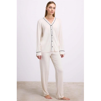 VipMarketim Kadın Uzun Kol Gömlek Ve Pantolon Takım ( 11614 )