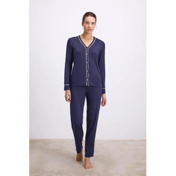 VipMarketim Kadın Uzun Kol Gömlek Ve Pantolon Takım ( 11614 )