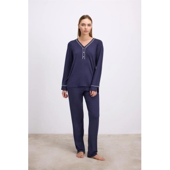 VipMarketim Kadın Uzun Kol T-shirt Ve Pantolon Takım ( 11613 )