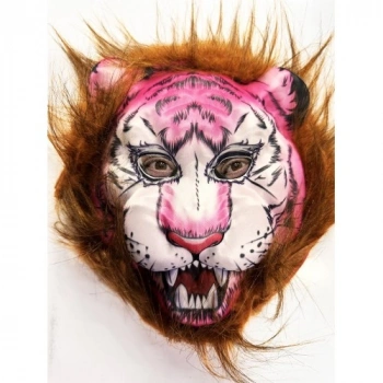 VipMarketim Kahverengi Saçlı Pembe Yüz Kurt Maske Kaplan Maske Mega Peluş 26 No