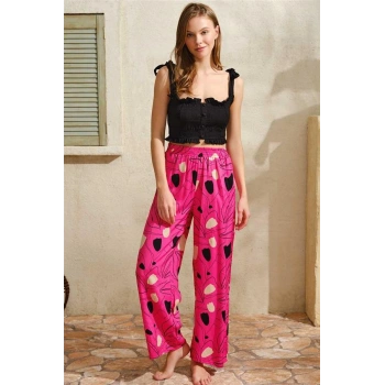 Vipmarketim Kalın Askılı Kadın Viskon Çiçek Desenli Sırt Aksesuarlı Yazlık Dantel Detaylı Pijama Altı Anıl (kod:9818)