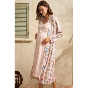 Vipmarketim Kalın Askılı Oyuk U Yaka Kadın Çiçek Desenli Yazlık Dantel Detaylı Hamile Gecelik Sabahlık Anıl (kod:5772)