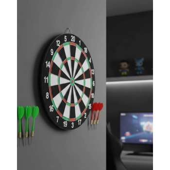 VipMarketim Kaliteli Ahşap Dart Tahtası 12 İnç 4 Dart Ok Seti