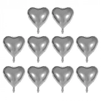VipMarketim Kalp Şekilli Gümüş Renk  Folyo Balon 45 cm 10 Adet