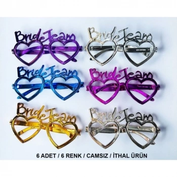 VipMarketim Kalpli Bride Team Gözlük Seti 6 Renk - Kına & Düğün Partileri İçin