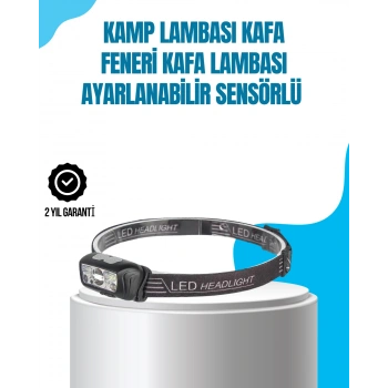 VipMarketim Kamp Lambası Kafa Feneri Kafa Lambası Ayarlanabilir Sensörlü Şarjlı