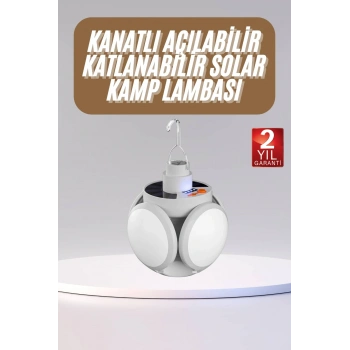 VipMarketim Katlanabilir Askılı Kamp Lambası 5 Kanatlı Pratik Güneş Enerjili