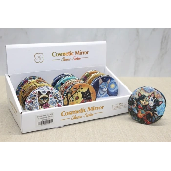 VipMarketim Kedi Taşlı El Aynası Yuvarlak İnce