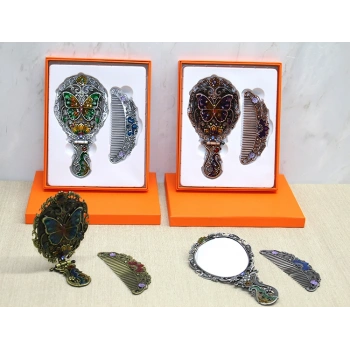 VipMarketim Kelebek Katlanabilir Ayna Ve Tarak Seti Orta Boy