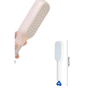 VipMarketim Kendi Kendini Temizleyen Otomatik Tuşlu Saç Tarağı Dolaşık Açıcı Masaj Fırçası Silikon Fırça