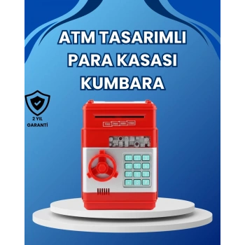 VipMarketim Kırmızı ATM Tasarımlı Şifreli Para Kasası Kumbara