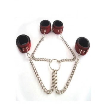 VipMarketim Kırmızı Deri El Ayak Kelepçesi