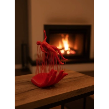 VipMarketim Kırmızı El ve İnsan Figürü Dekoratif Biblo Salon Ofis Raf ve Konsol Üstü İçin 12x18 cm