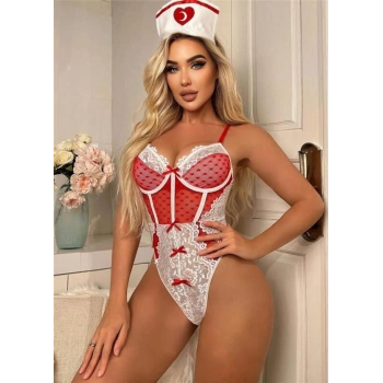 VipMarketim  Kırmızı Fantezi Body Hemşire Kostümü