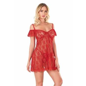 VipMarketim  Kırmızı Kısa Tül Gecelik