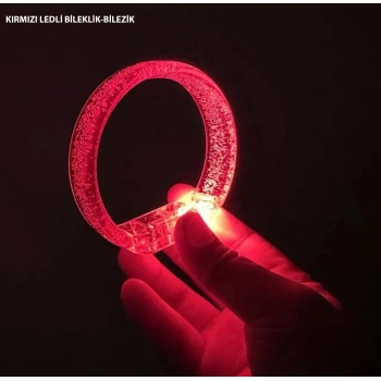 VipMarketim Kırmızı Led Işıklı Baskı Yapılabilen Pilli Bileklik Bilezik 1,5 cm Genişlik