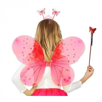 VipMarketim Kırmızı Renk Çocuk Kelebek Kanadı Tacı ve Asa Seti 50 cm