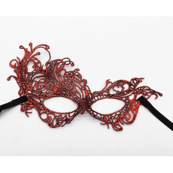 VipMarketim Kırmızı Renk Dantel Örgü İşlemeli Parti Maskesi Model 1