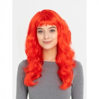 VipMarketim Kırmızı Renk Uzun Dalgalı Parti Peruğu