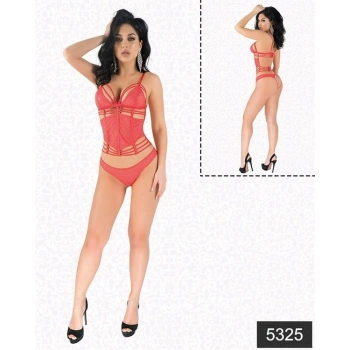VipMarketim  Kırmızı Simli Dantel Büstiyer Takım