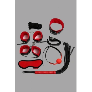VipMarketim  Kırmızı/siyah İçi Tüylü Deri 7li Harness Set