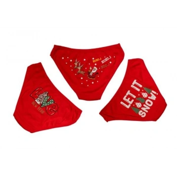 VipMarketim Kırmızı Yılbaşı Desenli 3Lü Pamuklu Külot Takımı