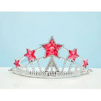 VipMarketim Kırmızı Yıldız Taşlı Plastik Elsa Tacı Çocuk Boy