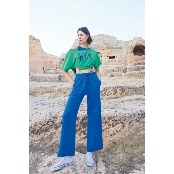 VipMarketim Kısa Kollu Never Give Up 3Lü Crop Eşofman Takımı