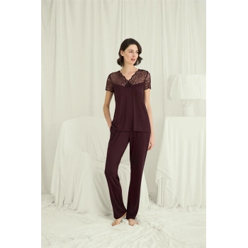 Vipmarketim Kısa Kollu Ve Dantelli V Yaka Pijama Takımı