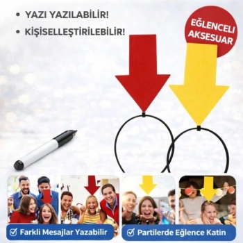 VipMarketim Kişiselleştirilebilir Ok İşaretli Mesaj Tacı (2’li Set Sarı-Kırmızı)