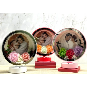 VipMarketim Kişiye Özel Gül Desenli Fotoğraf Alanlı Ledli Çerçeve