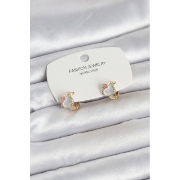 VipMarketim Kitty Model Gold Renk Pirinç Çocuk Küpe 5886
