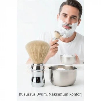 VipMarketim Klasik Tıraş Seti – Krom Parlak Saplı Fırça & 304 Paslanmaz Çelik Tıraş Tası