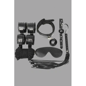 VipMarketim Kol Bacak İp Maske Kelepce Ağız Topu Kople Deri Set