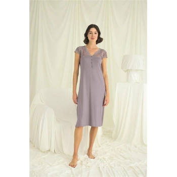 Vipmarketim Kolu Omzu Ve Yakası Dantelli Önü Düğmeli Gecelik