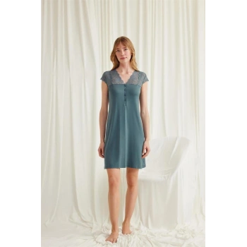 Vipmarketim Kolu Omzu Ve Yakası Dantelli Önü Düğmeli Gecelik