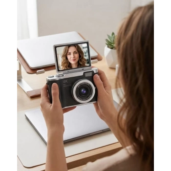 VipMarketim Kompakt 4K Dijital Kamera 48 MP Sensör 8X Zoom Flip Ekran Vlog ve Selfie Uyumlu