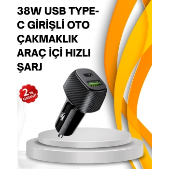 VipMarketim Kompakt Tasarımlı Type-C + USB Girişli Araç Şarj Başlığı